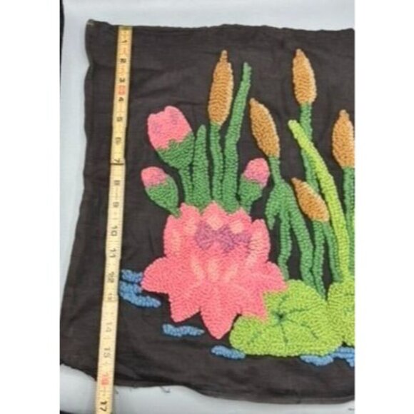 Vtg 2 Pc Handmade Punched Black Pillow Covers Colorful Floral - Picture 9 of 15